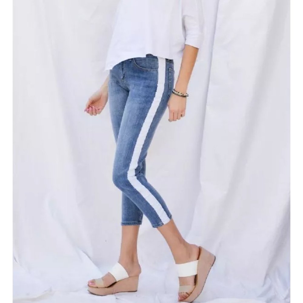 DAVI & DANI Blue Ankle Jeans with White Stripe